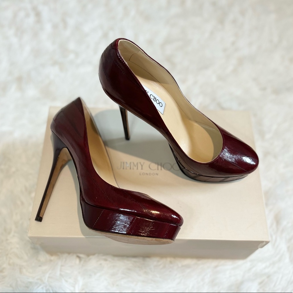 Jimmy Choo wine Eel skin heels